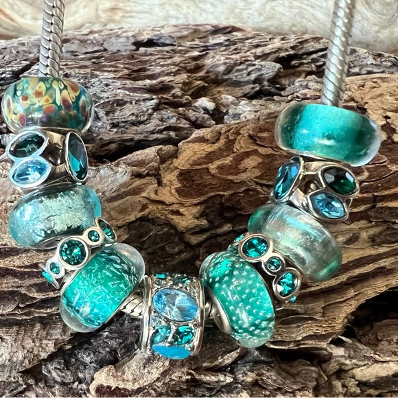 New Chamilia Swarovski Crystals Charm Mosaic Blue Multi Silver Bead Murano - Picture 3 of 13